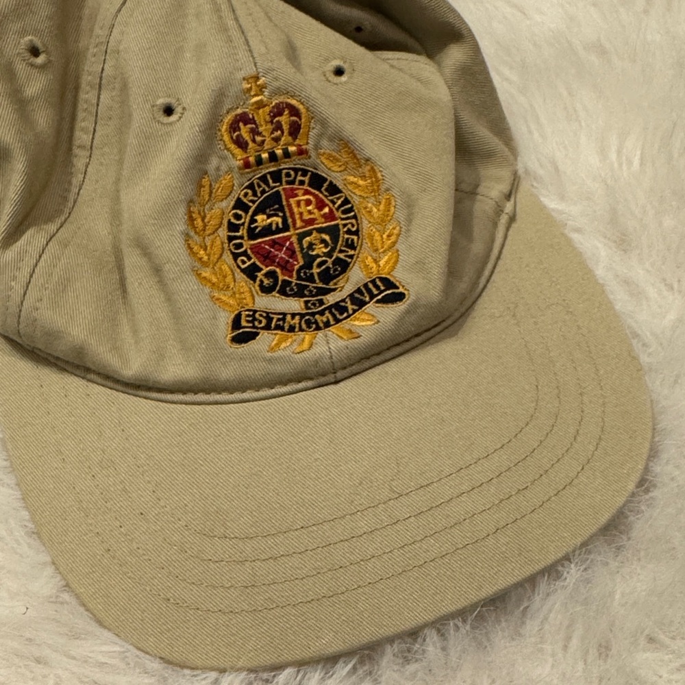 Vintage Polo by Ralph Lauren Tan Cap with Embroidered Crest Size OS pre-owned. - Picture 9 of 9